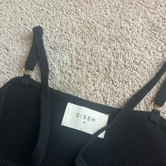 Womens Dissh Asher Black Knit Maxi Dress Slit Size Medium Scoop Neck - Picture 5 of 9